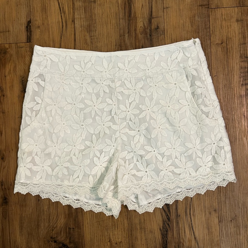 Monteau White High Waist Lace Shorts